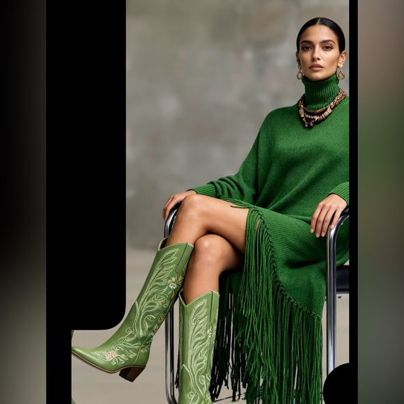 Green Fringe Sweater Dress - Picture 5 of 6